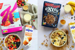 boissons végétales Alpro et céréales Kellogg's