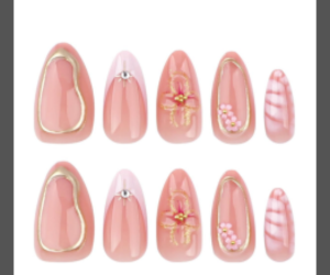 faux ongles adhésifs avec fleurs et perles 3D Yamobi